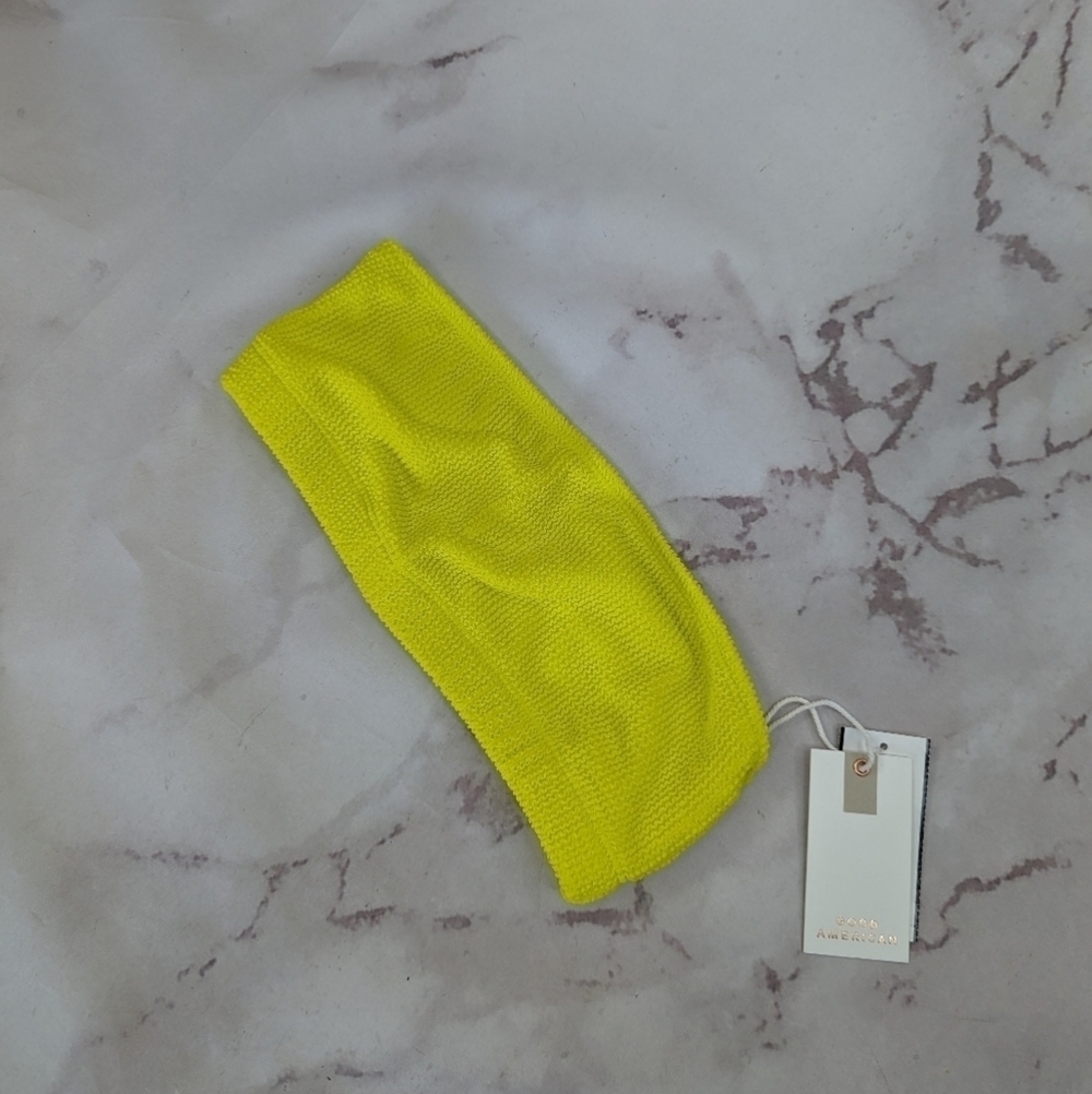Good American Swim Top Women Yellow Crinkle Band Bandeau Strapless